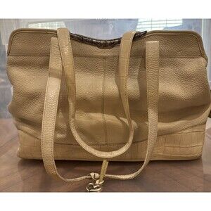 BRIGHTON Cream Leather Shoulder Bag Pebbled W/Croc Accent GUC